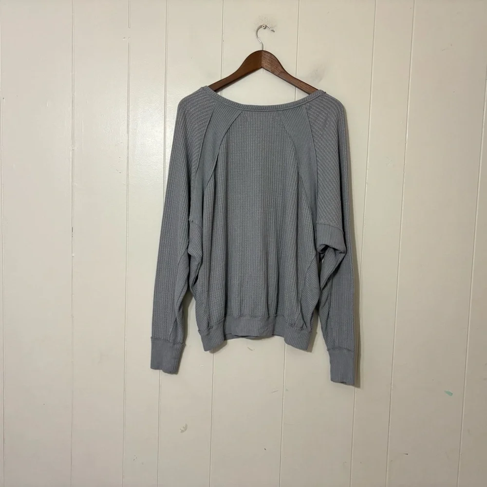 Free People We The Free Santa Clara Thermal Top Gray Waffle Knit Long Sleeve M